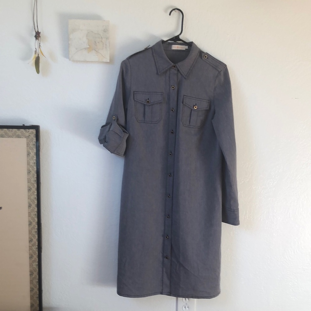 Tory Burch Military Shirt Dress Long Sleeve Two Pocket